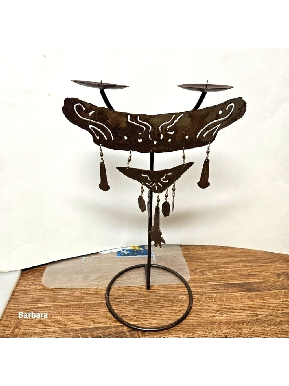 Vintage Hand-Forged Metal Dual Mexican Tribal Candle holder